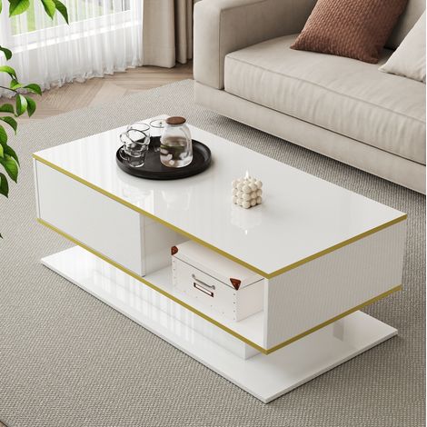 Mesa centro LED con 3 cajones blanca 100 cm OKMYHOME (1/5)