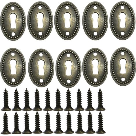 Antike, ovale Zierplatten aus geprägtem Messing für Schlösser – geeignet für Möbelbeschläge (Schränke, Türen, Kommoden, Schubladen, Schreibtische usw.) – 10er-Packung (1/4)