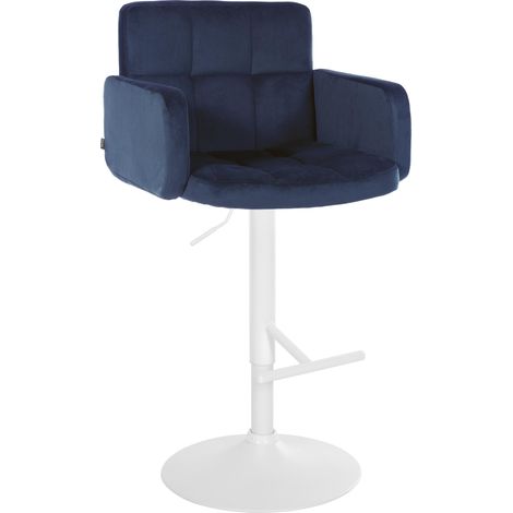 Sgabello da bar x1 con braccioli e poggiapiedi in velluto blu struttura in metallo bianco 100006528