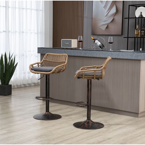 Barhocker-Set 49x48x89-109 cm Grau aus Leinen mit 360°-Drehung und Höhenverstellung (1/5)