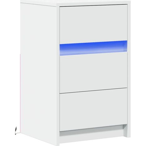 Table de chevet avec 3 tiroirs et LED 38 x 34 x 61 cm en bois d'ingénierie blanc DEC032765 (1/5)
