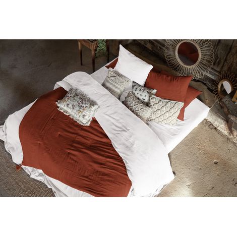 pack housse de couette 240 x 220 cm blanc + bout de lit 90 x 200 cm terracotta – Double gaze de coton