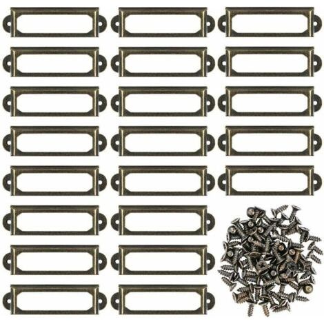 Lot de 50 supports d'tiquettes en mtal pour meubles, tiroirs, armoires, cartes, plaques nominatives, cadres avec vis pour bureau, bibliothque, bibliothque, tagres Bronze (60 x 17 mm) (1/5)