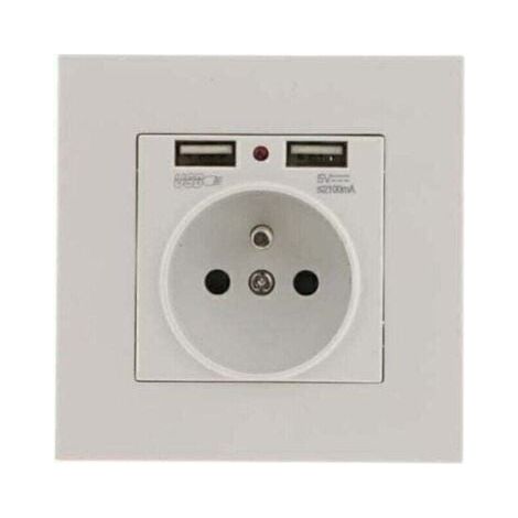 Lot de 2 Prises Murales, Prise Electrique Murale avec Double USB 5V/2100mA, Prise Encastrable avec 2 Ports de USB Pratique et Manialble (1/4)