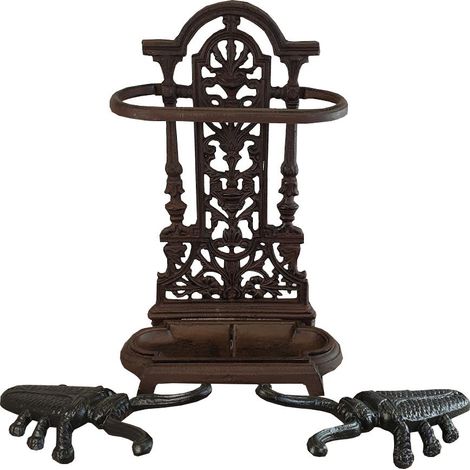 Cast Iron Umbrella Stand & Two Cast Iron Beetle Boot Jacks (1/5)