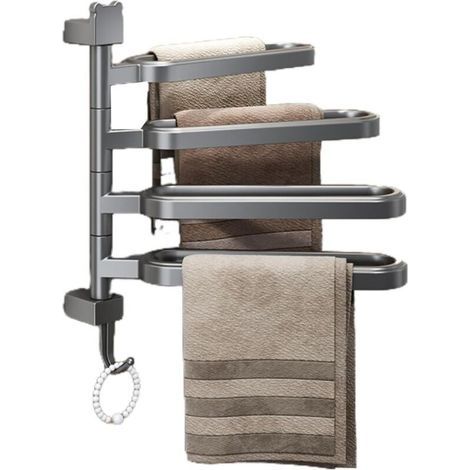 Porte-serviettes rotatif, porte-serviettes autocollant en ABS avec crochets pour salle de bain et cuisine, quatre bras gris (1/5)