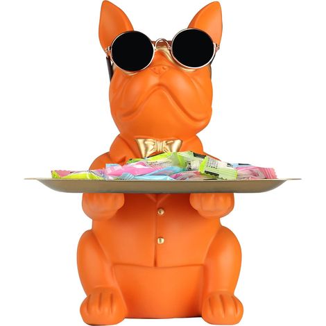 Statue de Rangement Bouledogue Orange en Résine, Tirelire, Clés, Bonbons, Décoration Maison, Plateau de Rangement Petits Objets (1/5)