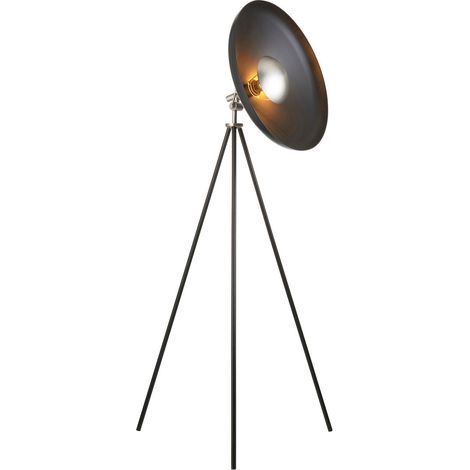Merano Milan Lampadaire Complet, Noir Mat, Plaque Nickel Mat