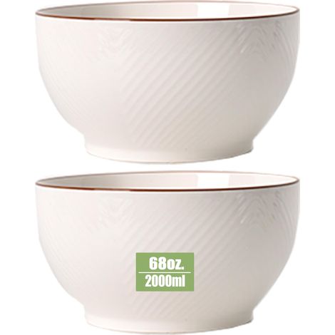 Lot de 2 bols de service 20,3 cm blanc motif grille bol en céramique pour salade, soupe, ramen, fruits, etc. Grand bol en porcelaine pour mélanger, préparer (1/5)