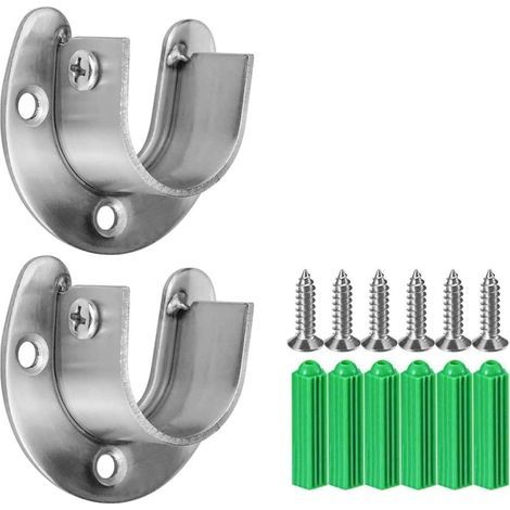 Soporte de tubo para armario de 2 piezas, soporte de riel para armario de acero inoxidable, soporte de varilla de brida ajustable, soporte de riel para armario en forma de U para armario de 32 mm (1/5)