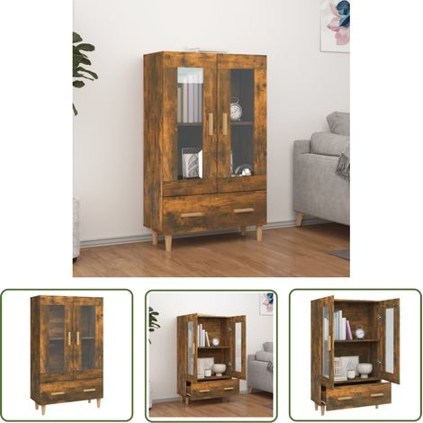 The Living Store Buffet haut Chêne fumé 70x31x115 cm Bois d'ingénierie - Buffet - Meuble De Rangement - Commode - Meuble TV - Bois D'ingénierie (1/5)
