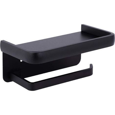Porte Papier Toilette Mural Support Papier Rouleau Aluminium Derouleur Papier WC avec Étagère de Rangement Noir (1/5)