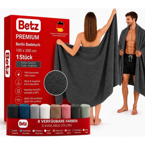 Drap de Bain XXL 100x200 cm - 1 pièce - pour Sauna et Plage en 100% Coton, 360 g/m² - Absorbant et Doux - Grande Serviette avec Attache Serviette - série Berlin - Couleur Gris Graphite (1/5)
