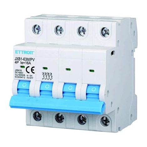 Interruttore Magnetotermico Fotovoltaico 4P DC 1000V 16A 6kA Occupa 4 Moduli DIN Ettroit JX6416 (1/3)