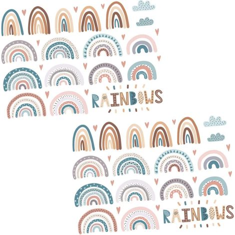 Lot de 2 stickers muraux amovibles en PVC motif nuages arc (1/5)