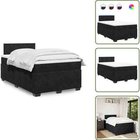 The Living Store Sommier à lattes de lit avec matelas noir 120x190 cm velours - Lit Double - Lit Design - Lit Moderne - Lit Capitonné - Sommier Tapissier