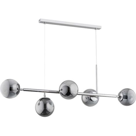 Alfa DANSA Modern Chrome & Graphite Glass Pendant Light Chandelier, 5x E14 Sockets, Adjustable Drop to 80 cm, 110 cm Wide Ceiling Hanging Lamp for Dining & Living Room