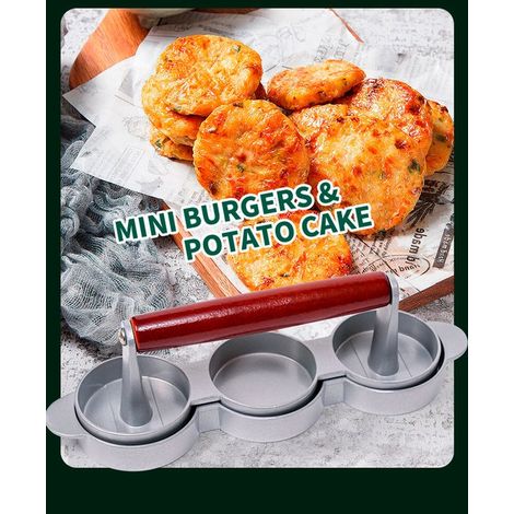Mini pressa 3 in 1 per hamburger, salsicce e hamburger, con rivestimento antiaderente e stampi grandi da 6,7 cm, ideale per barbecue, picnic, campeggio e uso quotidiano. (1/5)