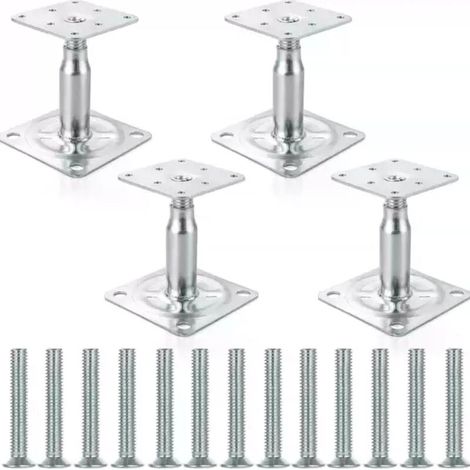 Lot de 4 supports de poteau surélevés en acier galvanisé – Réglables de 100 à 150 mm – Pour structures extérieures légères à moyennes (1/5)