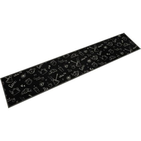 Tappetino da cucina lavabile con stampa moderna 300 x 60 cm antiscivolo morbido velluto nero 020056425