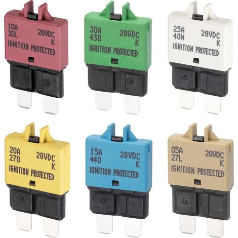 6 Pack 28V DC 5A 10A 15A 20A 25A 30A Multicolor ATC/ATO Manuel Mini Fusible Réarmable Kit Assortiment Pour Disjoncteur Automobile Pour Car Truck SUV Marine Boat Motorcycle (1/5)