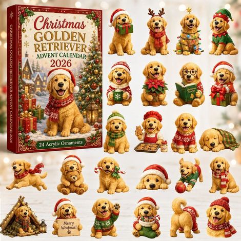 Golden retriever boîte rouge calendrier avent 2026 2D
