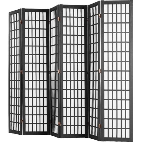 Japanischer 6-teiliger Faltraumteiler, helle und dunkle Raumtrennwand, dekorativer Faltraumteiler für Schlafzimmer, Büro, Restaurant und Zuhause (Schwarz) (1/5)