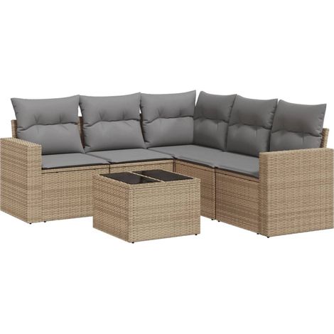 Salon de jardin avec coussins 6 pcs beige résine tressée vidaXL (1/4)