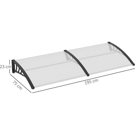 Auvent pour porte d'entrée 75x195x23cm, polycarbonate 5mm, aluminium transparent, protection solaire et pluie