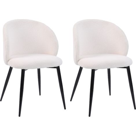 Stühle Mobili Rebecca Karamu 81x54x56 Teddy-Stoff Metall Creme Schwarz Modern SET 2 Stück Teilweise Montiert