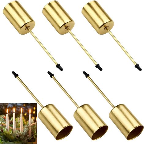 6er Set Kerzenhalter Gold, Metall Stabkerzenhalter mit Dorn, Vintage für Adventskranz (1/5)