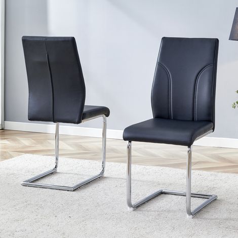 Set aus 2 Stühlen mit gepolsterter Sitzfläche, hochelastischem Schaumstoffbezug, PU-Lederbezug und schwarzen Metallbeinen