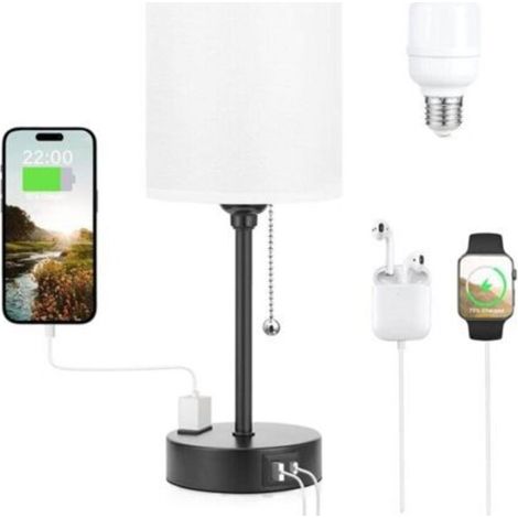 Lampes de table 3 températures de couleur - 2700K 3500K 5000K Lampes de chevet avec ports USB C et A, lampes à chaînette pour chambres à coucher avec prise secteur, lampes de chevet avec bas (1/5)