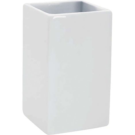 Gobelet Céramique Quadro - Accessoire Pratique et Esthétique pour Votre Salle de Bain - Facile à Nettoyer et particulièrement résistant à l'humidité - Blanc (1/2)