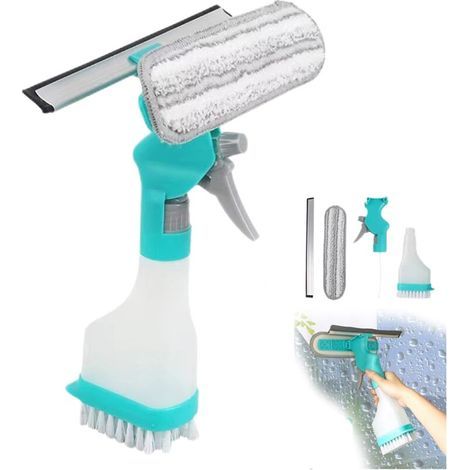 Kit de nettoyage de vitres 4 en 1 pour voiture, cuisine, salle de bain, portes de douche avec flacon pulvérisateur, raclette, (1/4)