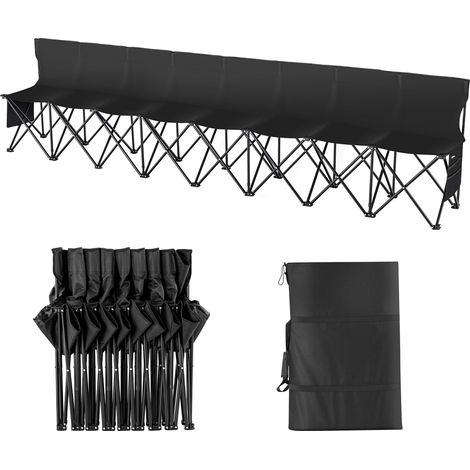 Banc pliant portable à 8 places, banc de camping pliable d'extérieur avec sac de transport et dossier, banc latéral de sport d'équipe pour pêche, football, siège instantané sans assemblage, noir (1/5)