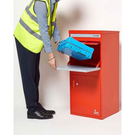 SMART PARCEL BOX™ Extra Large Free Standing Postal Box Letter Box, Front and Back Access, Red (1/5)