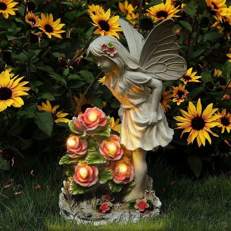 royaluxe - Figurines de jardin Statue de jardin d'ange Décor extérieur, Sculpture en résine à énergie solaire, Porche, Ornement Cadeau de jardin de pendaison de crémaillère。 (1/4)