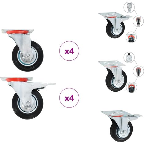 8 pcs Roulettes pivotantes 100 mm - Roulettes Pivotantes - Roulettes De Chariot - Roues Mobiles - Accessoires Meuble - Chariots Industriels (1/5)