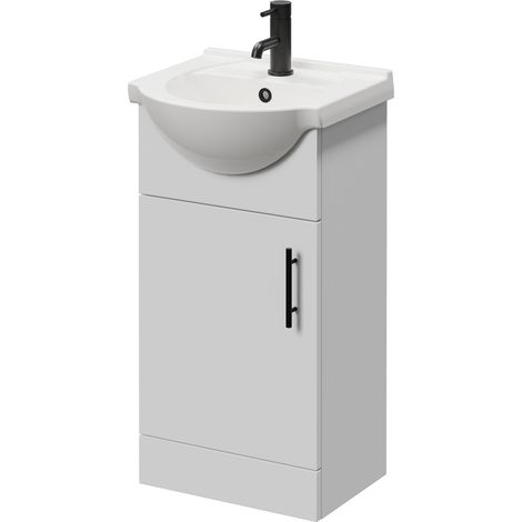 Alexander James Gloss White 450mm Single Door Vanity Unit - 450mm - Matt Black 96mm Knurled Bar Handle