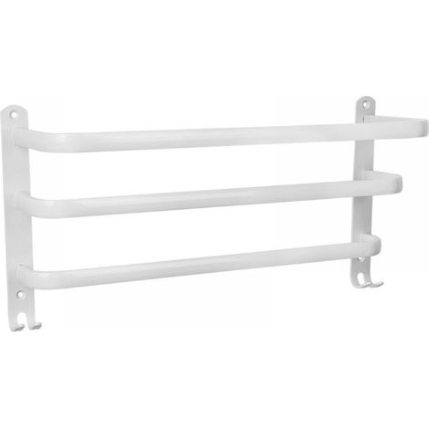 Wandmontierter Handtuchhalter fürs Badezimmer, Handtuchhalter aus Aluminium mit 3 Stangen, 50 × 21,5 × 7,5 cm, Weiß