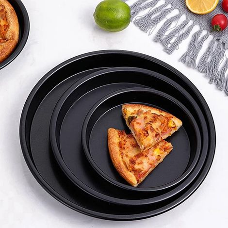 Pizza Pan - Round Deep Tray - Carbon Steel Non-Stick Baking Mold - For Oven Use - 11 Inch - Black - 1 Piece (1/5)