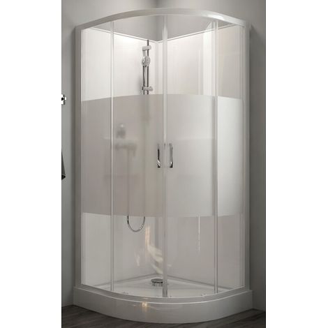 Leda – Cabine de douche 1/4 de rond à portes coulissantes – Parois en vitrage sérigraphié – Dimensions 90 x 90 cm – Receveur acrylique sanitaire