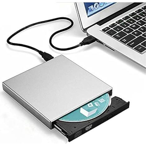 Trintion External CD DVD Drive USB 2.0 Slim Portable CD Reader High Speed DVD Writer for Laptop Desktop PC Windows Mac OS Macbook Pro Silver (1/5)