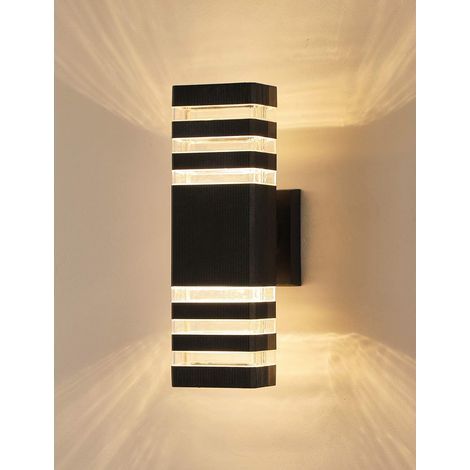 RHAFAYRE Applique murale d'extérieur, applique murale extérieure en aluminium haut/bas 2 x 5 W 6400 K ampoules blanches froides incluses, étanche IP44, blanc chaud (1/5)