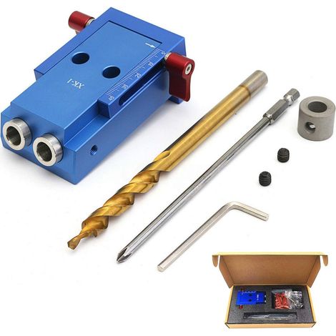 Kit de menuiserie pour trous de poche, vis gabarites, chevilles en alliage d'aluminium, guide de perçage oblique, outil de positionnement d'angle pour menuisier avec foret étagé, tournevis, pointe (1/3)