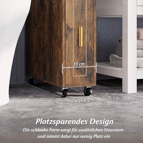 16 cm Meuble Salle de Bain Étroit Rangement WC avec Tiroir Coulissant et Porte-Brosse pour Petits Espaces Marron (1/5)