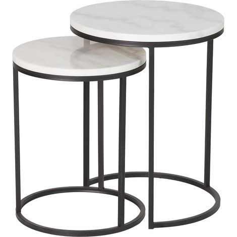Set mit 2 schwarzen Marmor-Metalltischen 41X41X50 35X35X43Cm (1/5)