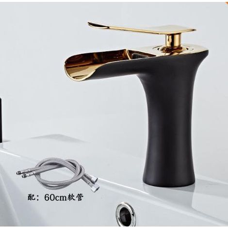 1 Einloch-Waschtischarmatur mit Wasserfallfunktion, Einhebelmischer, schwarz lackierte Oberfläche in Goldchrombronze, für Badezimmer (1/5)