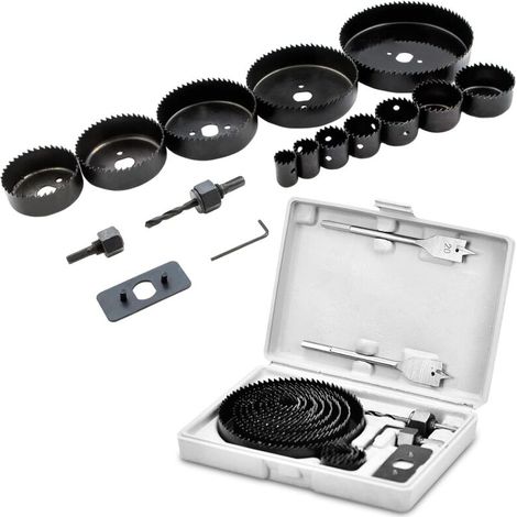 18 Pièces Scie Cloche 19-127 mm Scie Cloche Bois Coffret de Scie Trépan avec Clés Hexagonales et Foret pour Bois Placoplâtre Plastique-DOU
